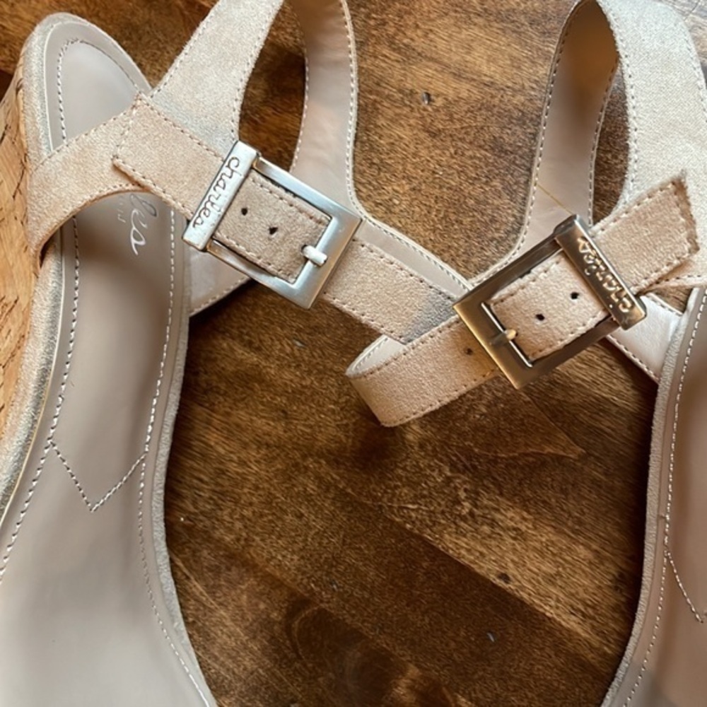 Charles Charles David Neutral‎ Cork Platform Wedge Ankle Strap Sandals Womens 10 - Picture 3 of 10